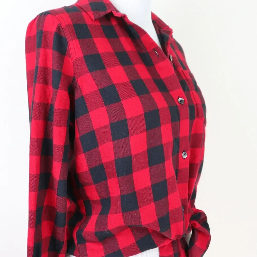 Madewell Size S Flannel Tie-Front Shirt Buffalo Check Red Black